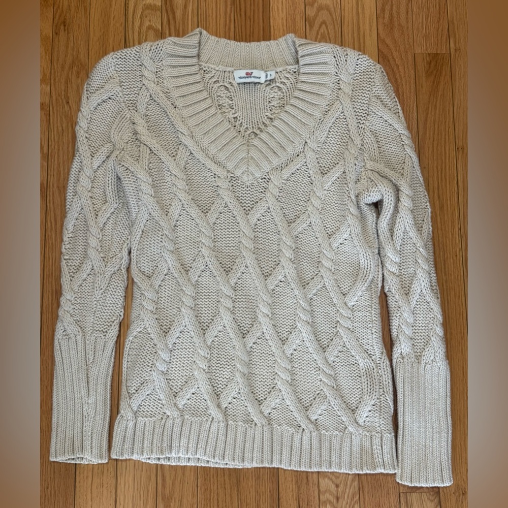 VINEYARD VINES BEIGE CABLE SWEATER SIZE SMALL